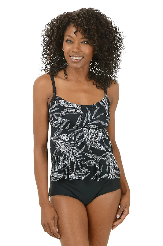 Leaf Encounter High-Low Ruffled Tankini Top