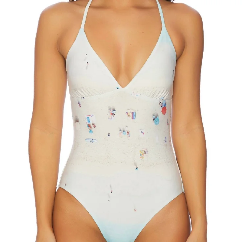 Crisscross Lace Up One Piece Swimsuit In Multi