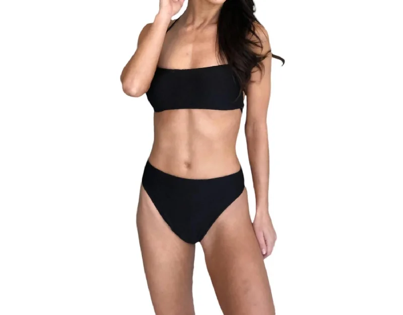 Solid Laced Bandeau Bikini Top In Black