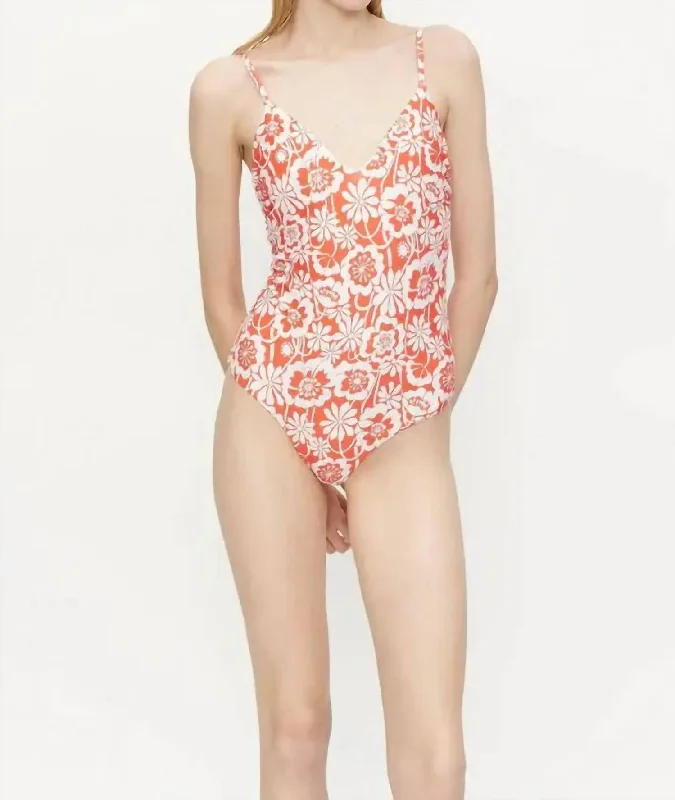 Floral V-Neck Swimsuit In Beach Flower