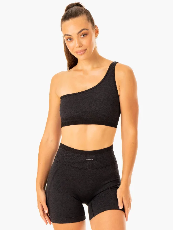 Excel Seamless One Shoulder Sports Bra - Black Marl