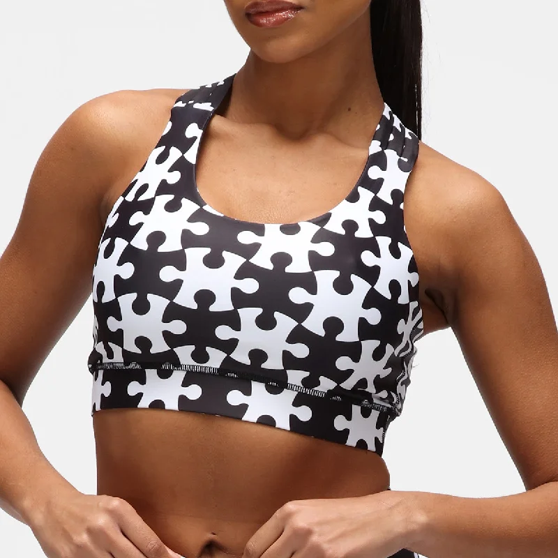 Monochrome Jigsaw Cross Back Bra