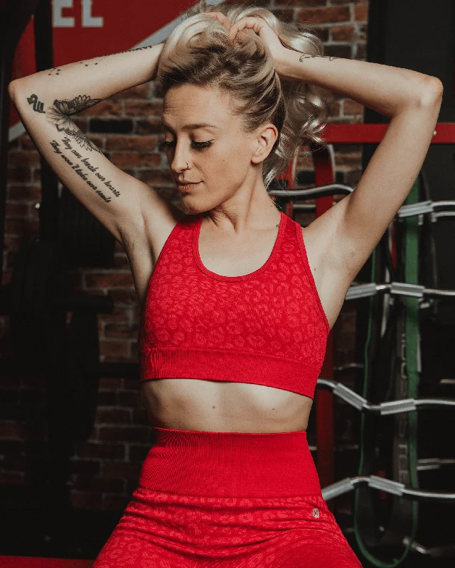 Women's Seamless Sports Bra - Red Leopard