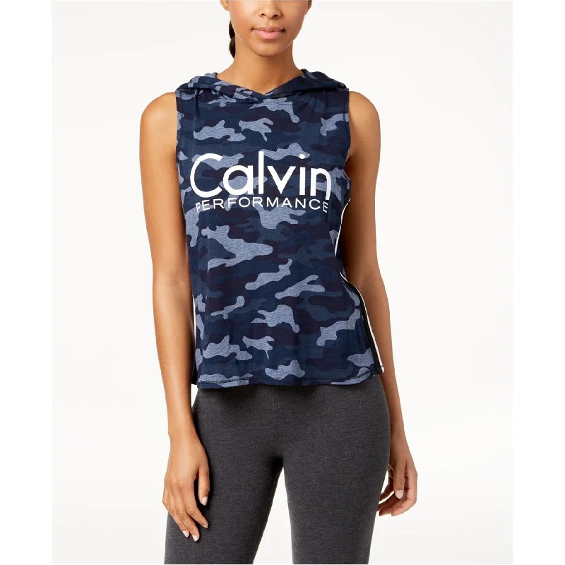 Calvin Klein Womens Camouflage Logo Hoodie Sweatshirt, Blue, Small