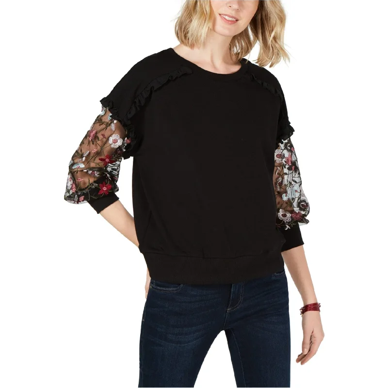 CeCe Womens Floral Accent Sweatshirt, Black, X-Large