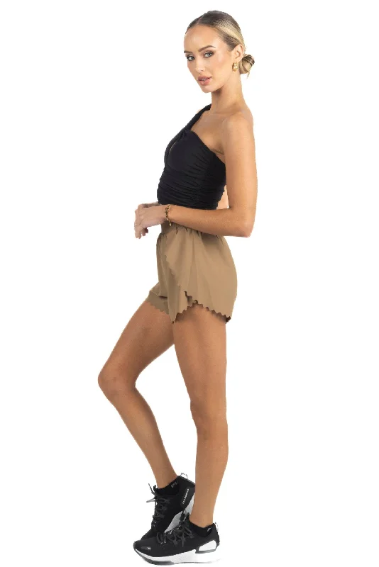 Chloe Romantic Scalloped Detailing Shorts in Soft Brown