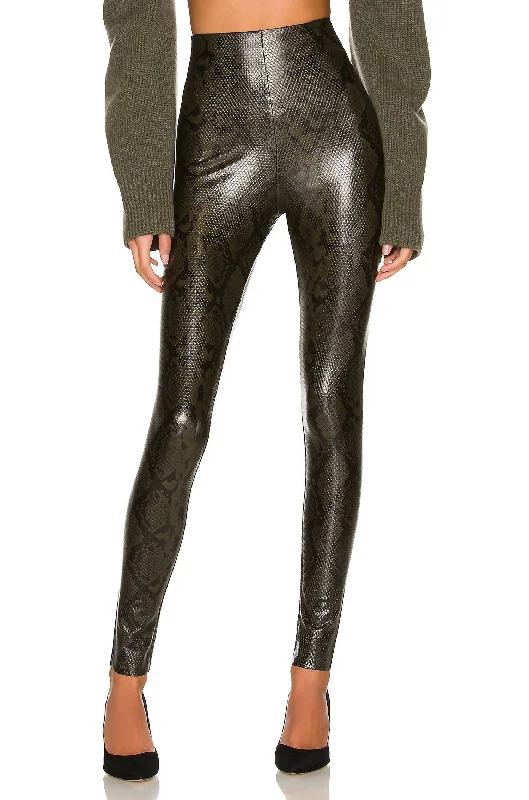 Faux Leather Animal Legging In Moss Snake