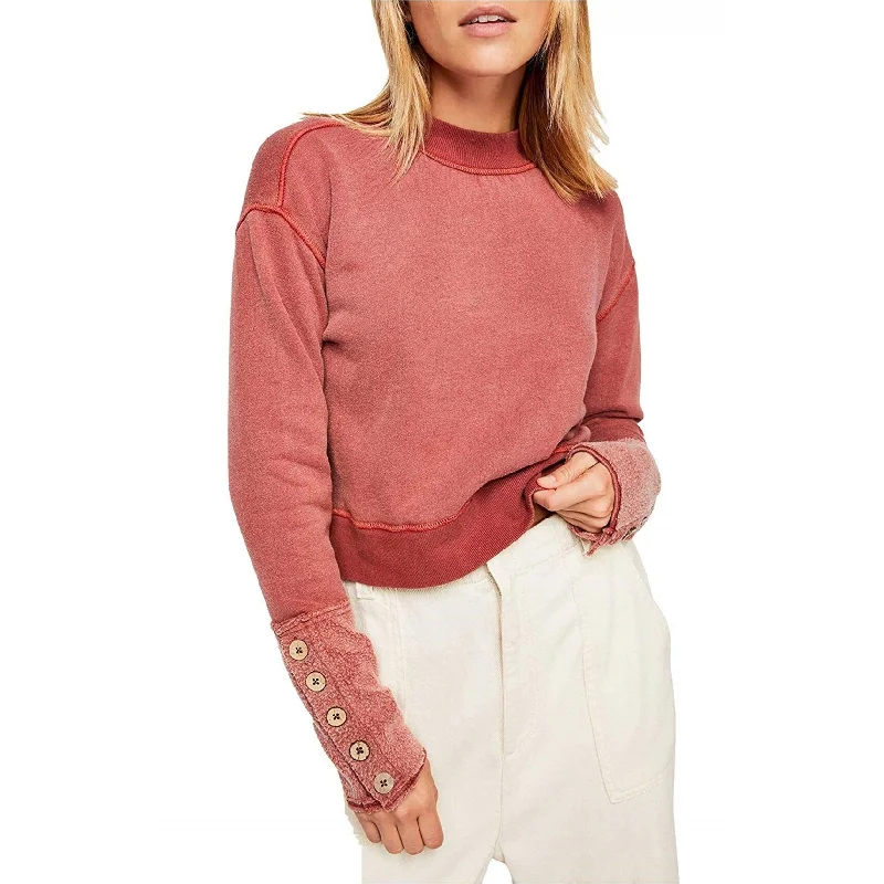 Free People Womens Look Ahead Sweatshirt, Red, Small