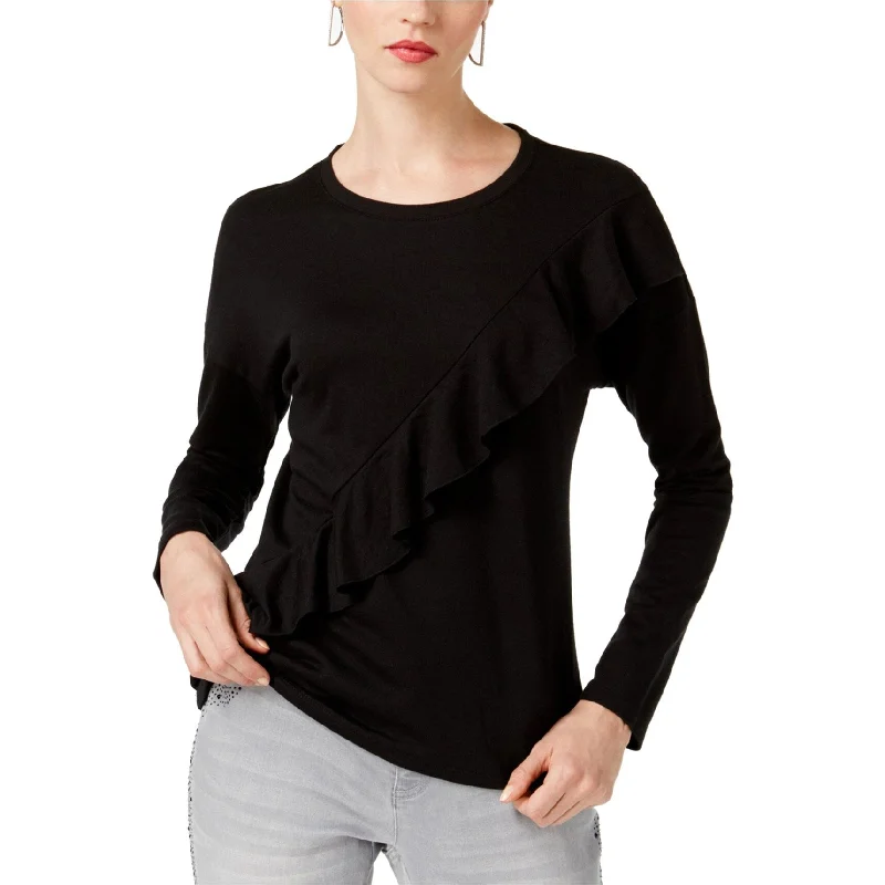 I-N-C Womens Ruffled Sweatshirt, Black, Large