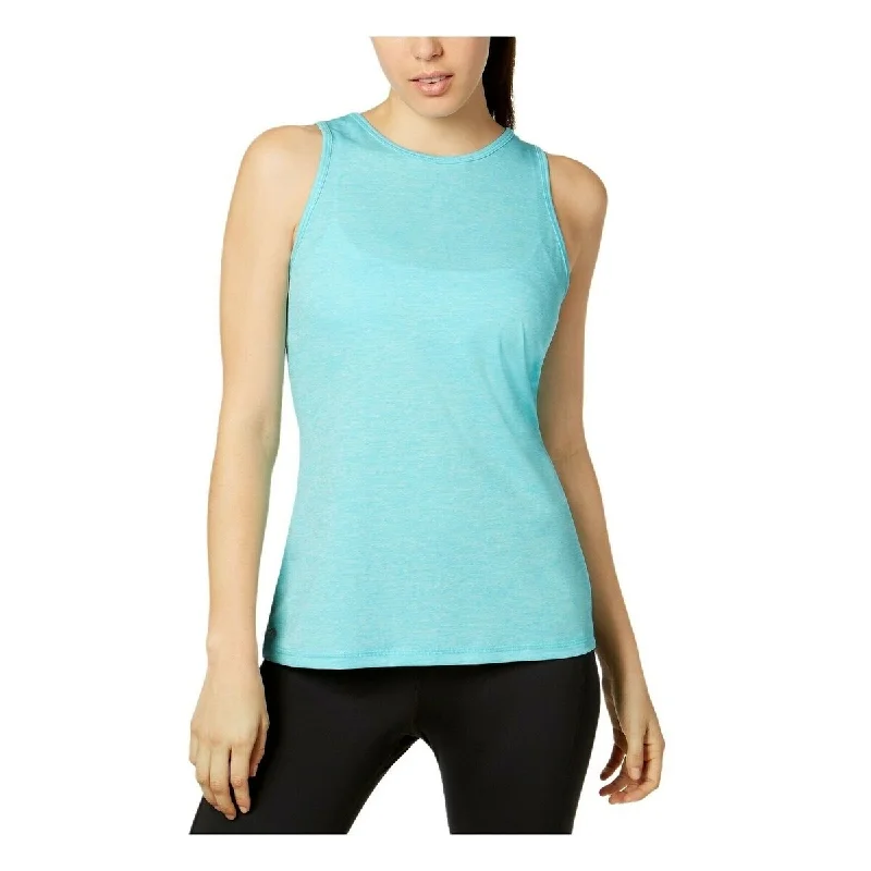 Ideology Women's Heathered Keyhole-Back Tank Top Aqua Size Extra Large