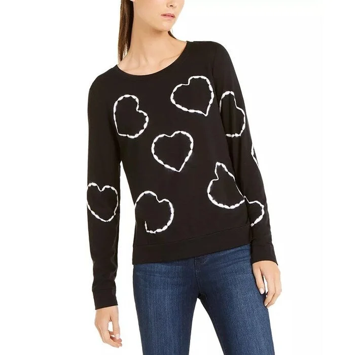 INC International Concepts Women's Printed Tie Dyed Hearts Sweatshirt Black Size Small