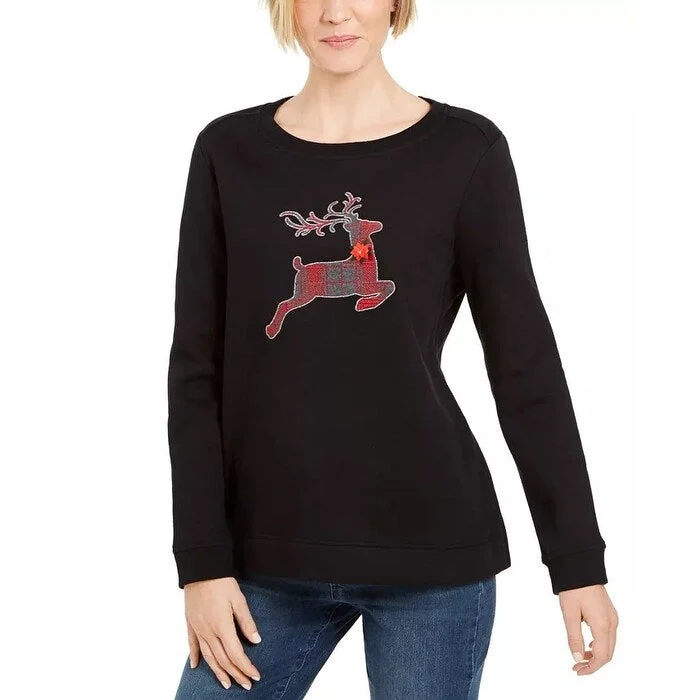 Karen Scott Women's Embellished Sweatshirt Black Size Petite Small - Petite Small