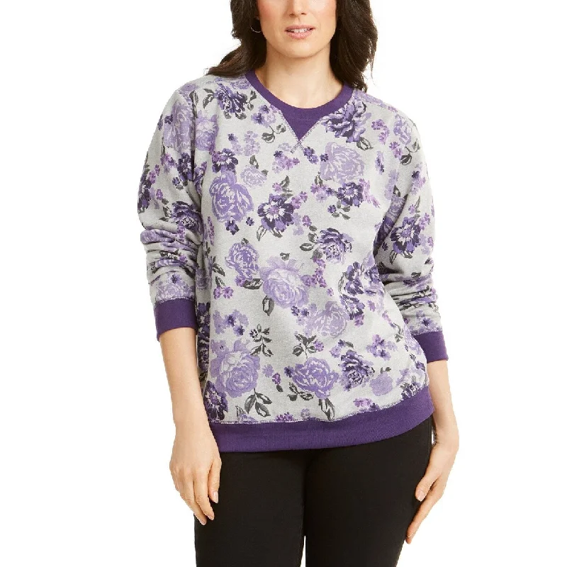 Karen Scott Women's Petite Printed Crewneck Sweatshirt Purple Size Petite Medium - Petite Medium