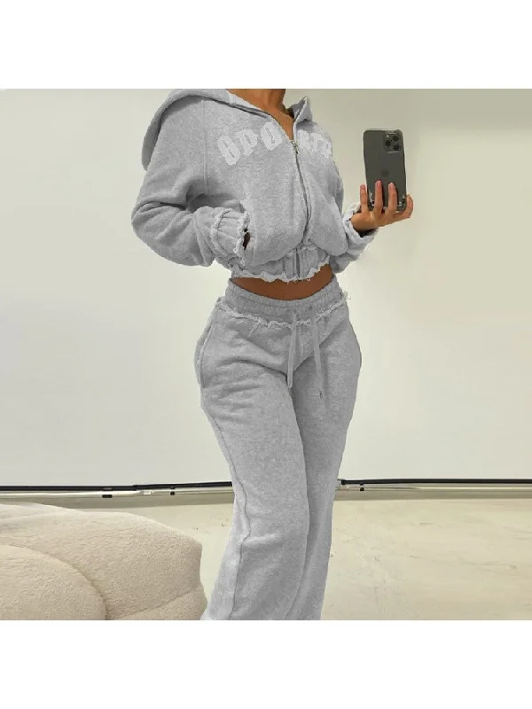 Loose Hooded Long Sleeve Tracksuits Pant Sets