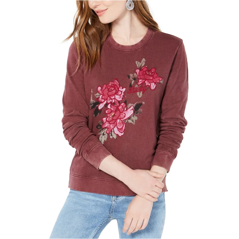 Lucky Brand Womens Floral Embroidered Graphic Sweatshirt, Purple, X-Small