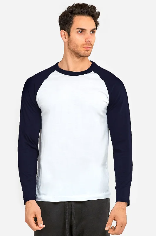 KNOCKER MEN'S LONG SLEEVE BASEBALL TEE (MBT002_NV/WHT)