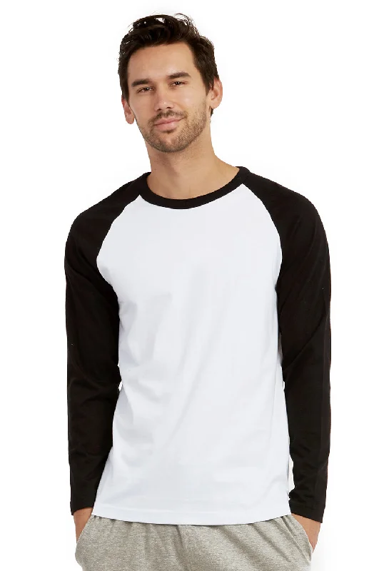 COTTONBELL MEN'S LONG SLEEVE BASEBALL TEE (MBT002C_BLK-WHT)