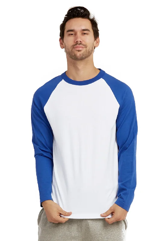 COTTONBELL MEN'S LONG SLEEVE BASEBALL TEE (MBT002C_RBL-WHT)