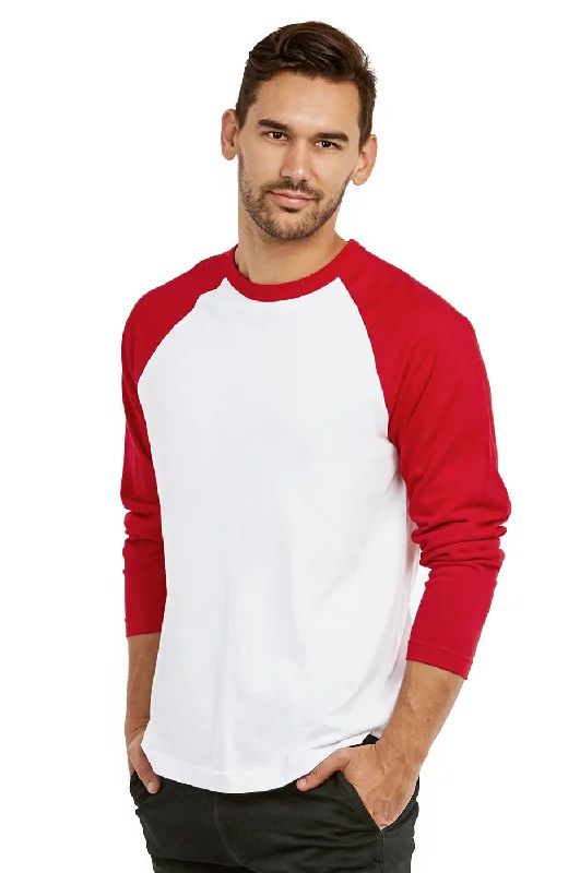 COTTONBELL MEN'S LONG SLEEVE BASEBALL TEE (MBT002C_RED-WHT)