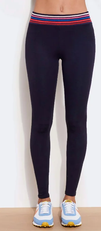 Multicolor Waistband Yoga Pant In Navy