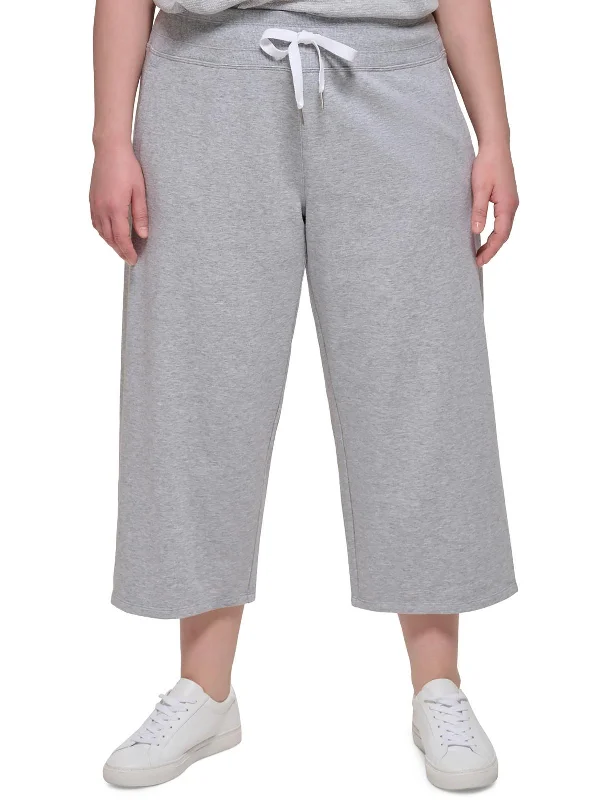 Plus Womens Cropped Ribbed Trim Sweatpants