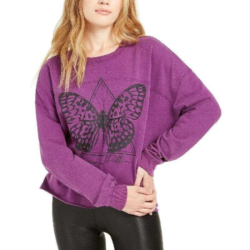 Rebellious One Juniors' Butterfly Graphic Sweatshirt Purple Size Small