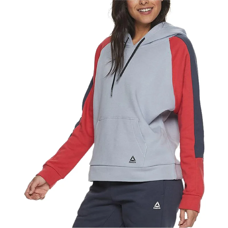 Reebok Womens Color Block Hoodie Sweatshirt, Blue, Large