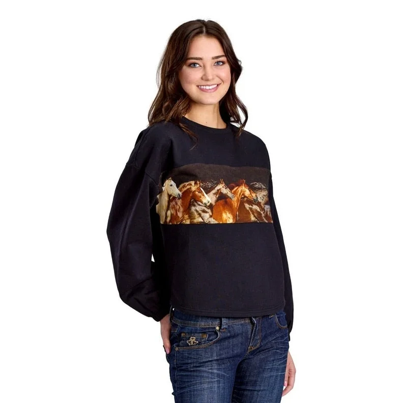 Roper Western Sweatshirt Womens Horse Black 03-038-0514-0192 BL