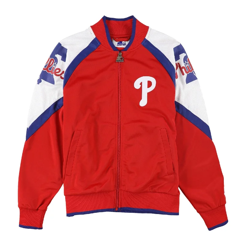 STARTER Womens Philadelphia Phillies Track Jacket Sweatshirt, Red, Medium