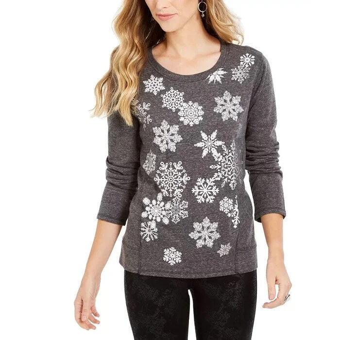 Style & Co Women's Snowflake Embellished Sweatshirt Black Size Large