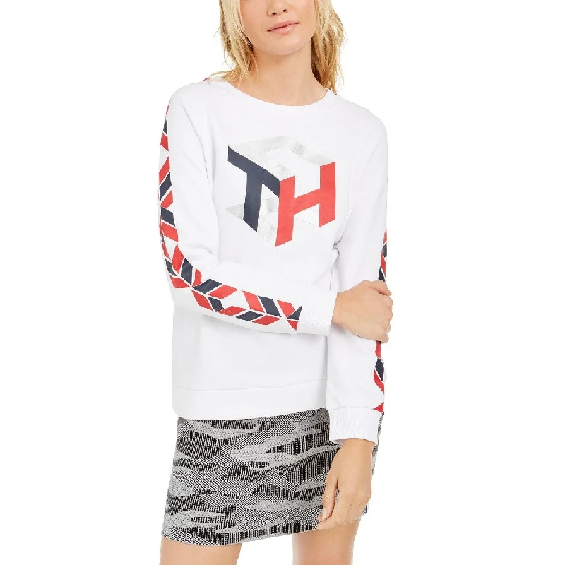 Tommy Hilfiger Women's Logo Fleece Sweatshirt White Size Extra Large - X-Large