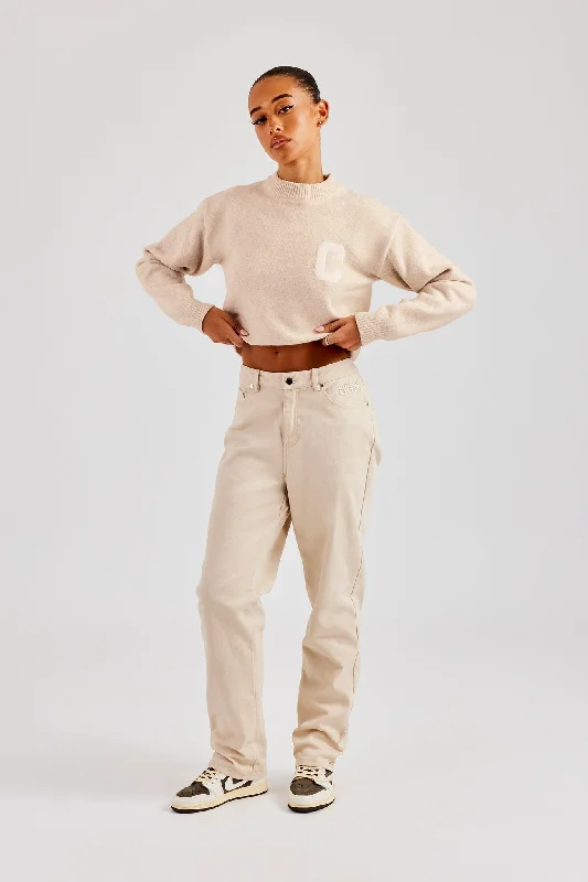 Twill Embroidered Trouser - Stone