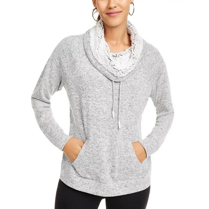 Ultra Flirt Junior's Sherpa Lined Funnel Neck Sweatshirt Gray Size X-Large