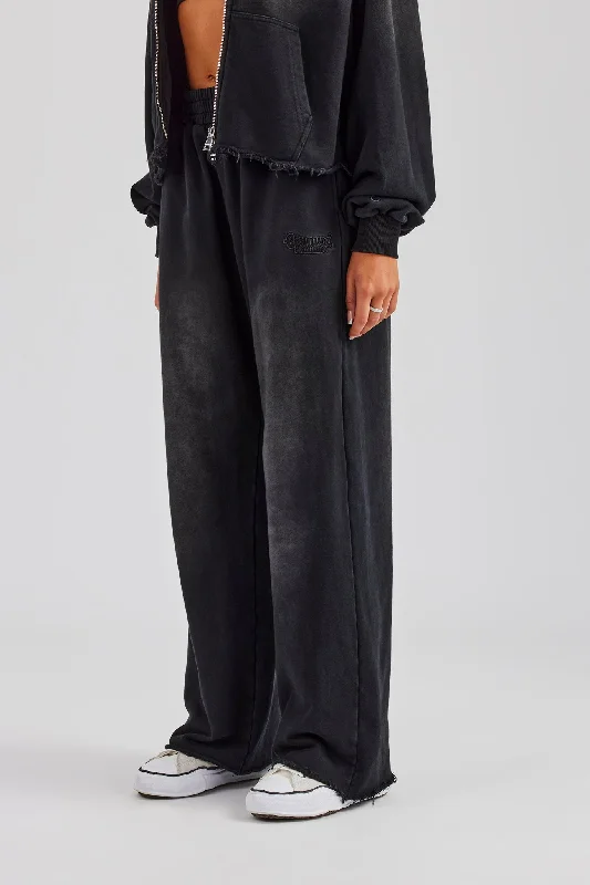 Washed Wide Leg Jogger - Black