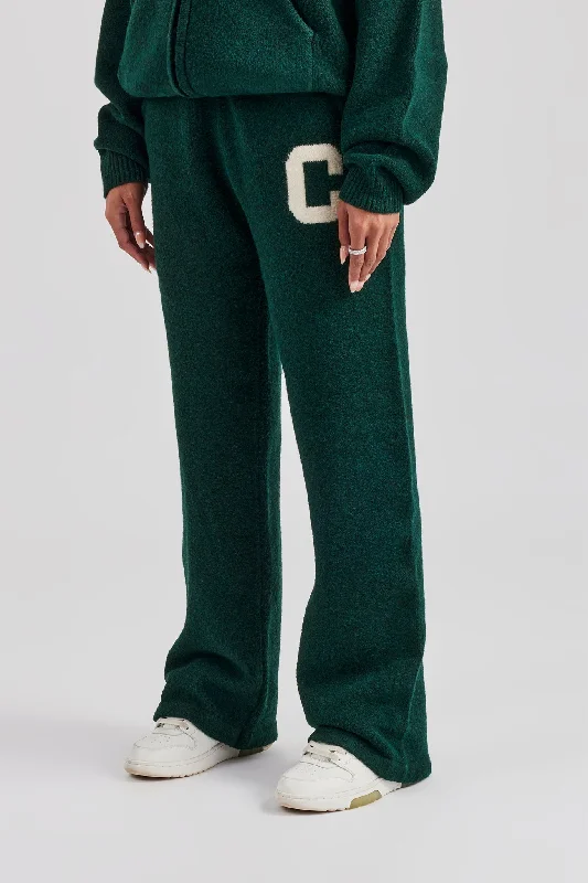 Wide Leg Knitted Jogger - Bottle Green