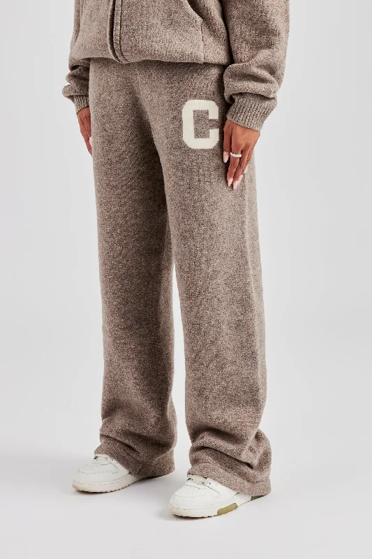 Wide Leg Knitted Jogger - Taupe