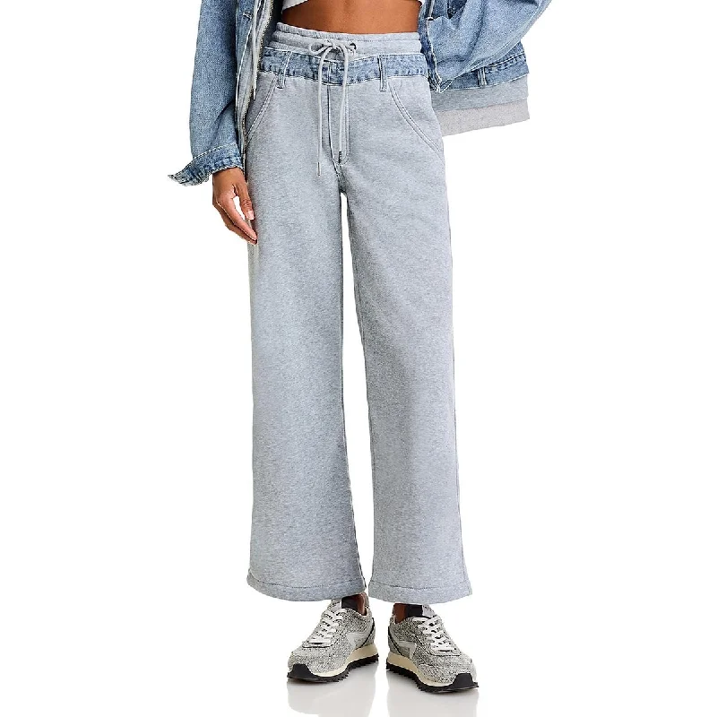 Womens Cotton Denim Trim Sweatpants