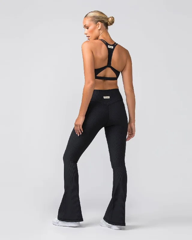 Zero Rise Rib Flare Leggings - Black