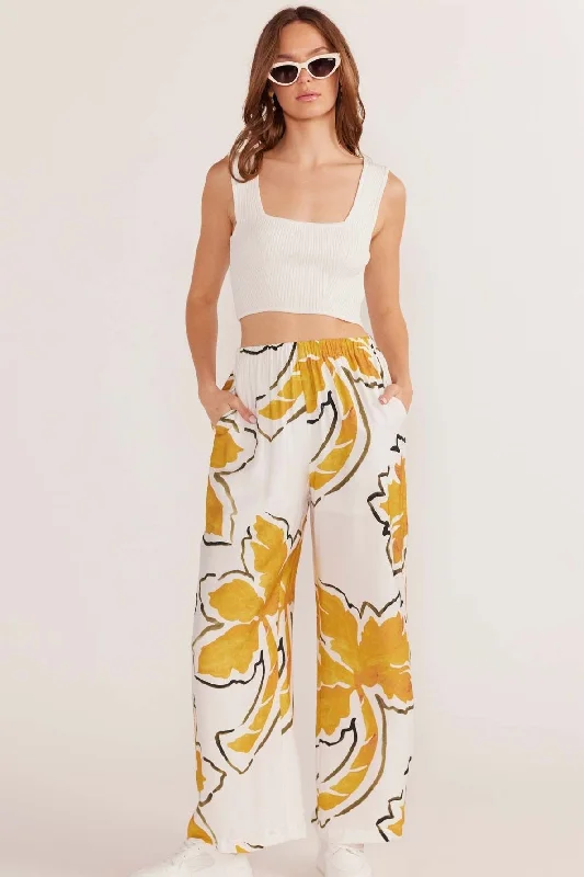 Zuri Wide Leg Pant | White/Palm